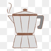 Coffee sticker png, cute moka pot illustration