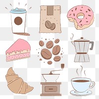 Cafe png sticker clipart, coffee and cake illustrations 