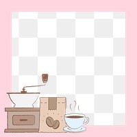 Png coffee frame, pink transparent background