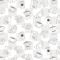 Cafe pattern png, coffee and cake transparent background