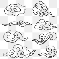 Traditional cloud png sticker, black Chinese design clipart set