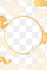 Gold frame png, Japanese cloud oriental illustration sticker