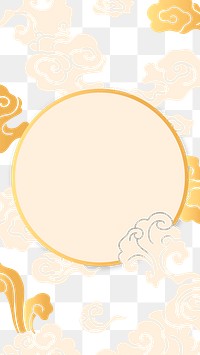 Gold frame png, Japanese cloud oriental illustration sticker