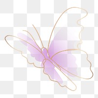 Butterfly png sticker, purplw beautiful gradient line art clipart