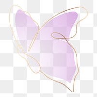 Butterfly png sticker, purplw aesthetic gradient line art clipart