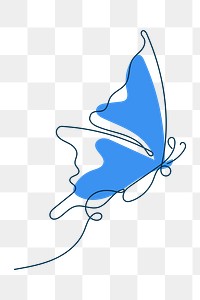 Butterfly png sticker, blue aesthetic  line art clipart