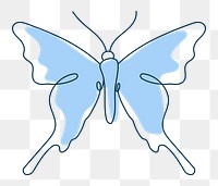 Butterfly png sticker, blue beautiful line art clipart