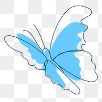 Butterfly png sticker, blue beautiful line art clipart