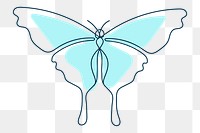 Butterfly png sticker, blue aesthetic line art clipart