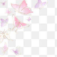 Pink butterfly png sticker border, beautiful animal illustration