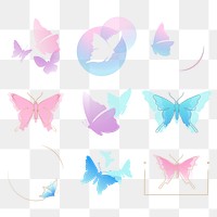 Butterfly png logo badge, pastel, aesthetic flat design set