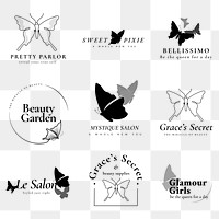 Butterfly png logo, beauty salon business, black beautiful design with slogan