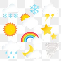 Weather png sticker collage, 3d cute transparent flat clipart collection