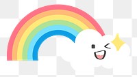 Rainbow png flat cloud sticker collage, cute weather transparent clipart