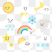 Weather png flat sticker collage, cute transparent flat clipart collection