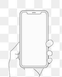 Mobile phone png outline, held by hand sticker, clipart illustration