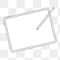 iPad png, white screen, stylus charging on top, digital device illustration