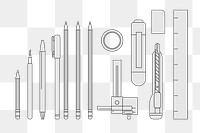 Stationery png outline sticker illustration set