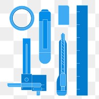 Blue stationery png, outline sticker illustration set