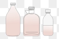 Pink glass bottle png outline sticker, zero waste container illustration set