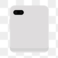 Gray foldable phone png, rear camera, flip phone illustration