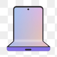 Purple foldable phone png, blank black screen, flip phone illustration
