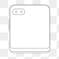 Foldable phone png, outline sticker, rear camera, flip phone illustration