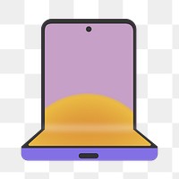 Purple foldable phone png, blank gradient screen, flip phone illustration