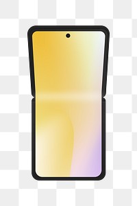 Foldable phone png, blank gradient screen, flip phone illustration