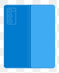 Blue foldable phone png, blank screen, flip phone illustration