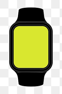 Black smartwatch png sticker, blank green rectangle screen, health tracker device illustration