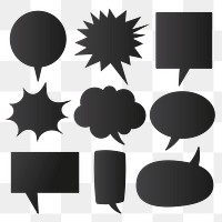 Speech bubble PNG sticker set, black flat design