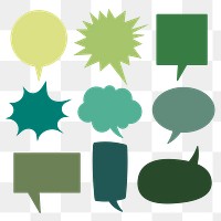 Speech bubble PNG sticker set, green flat design