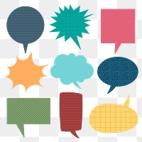 Speech bubble PNG sticker set, colorful flat paper design