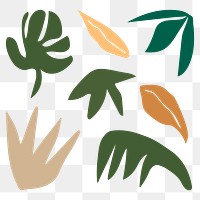 Green leaf png sticker, abstract collage element set