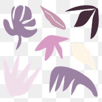 Purple leaf png sticker, abstract collage element set