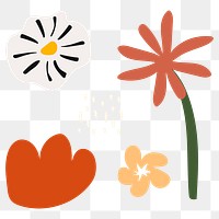 Abstract flower png sticker, doodle collage set