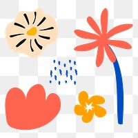 Abstract flower png sticker, doodle collage set