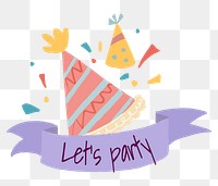 Party sticker png, cute birthday illustration 