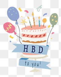 Birthday cake PNG sticker, Happy Birthday message