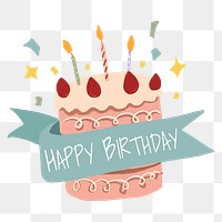 Birthday sticker png, cake with Happy Birthday message