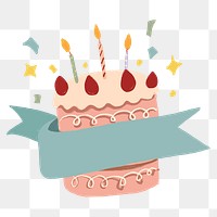 Bityhday cake png sticker, ribbon banner