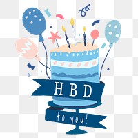 Birthday sticker png, cake with Happy Birthday message