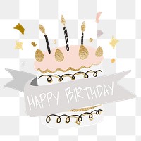 Birthday sticker png, cake with Happy Birthday message