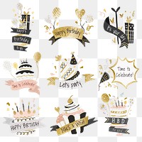 Party sticker png, cute birthday illustrations set