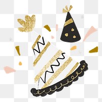 Party hat PNG clipart, black and white, decoration confetti
