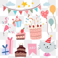 Party png sticker, birthday clipart set