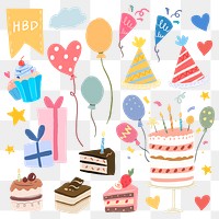 Party png sticker, birthday clipart set