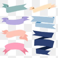 Ribbon banner PNG, pastel sticker set