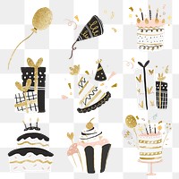 Party png sticker, birthday clipart set